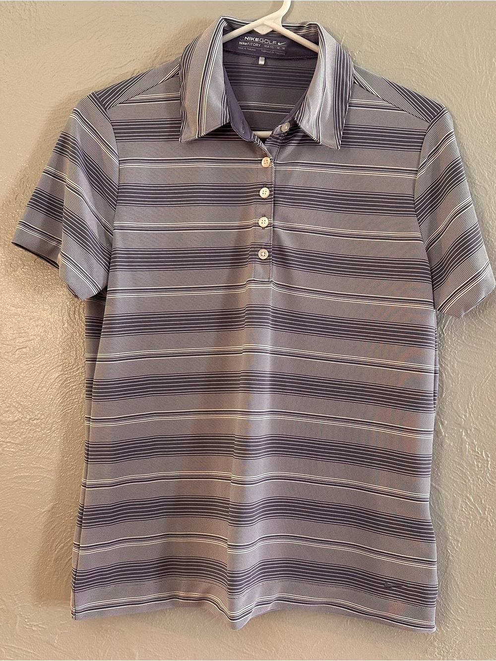 Nike Golf Dri-FIT Women’s Striped Polo Shirt Purple Gray Size Medium - Picture 2 of 8